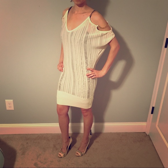 Sassy Bebe Off-White Sheer Sweater Dress - Picture 1 of 8